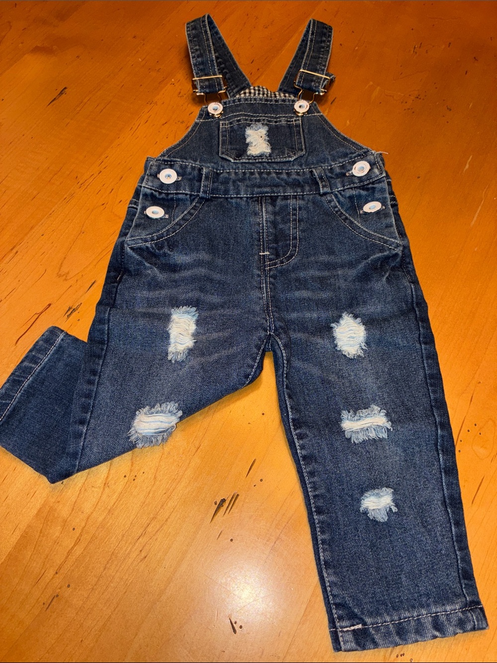 KIDSCOOL SPACE EUC Distressed Denim Overalls in Dark Blue W/Belt Loops Sz 6-12mo - Picture 9 of 9